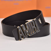 Amiri Belt black plain texture Golden deer logo